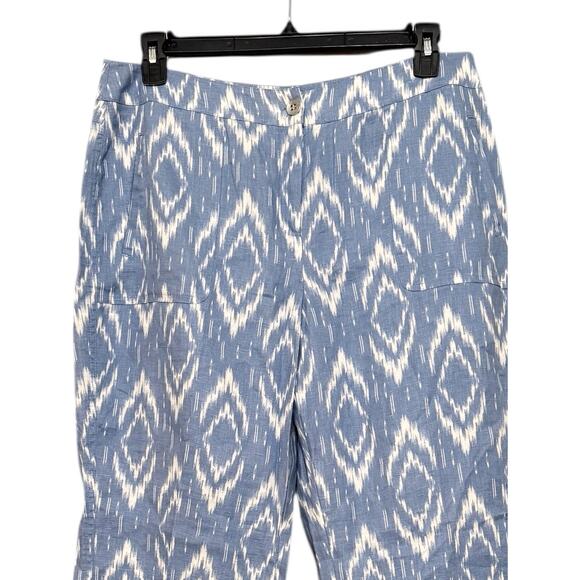 Chico's Sz 2 Large / 12 Blue 100% Linen Ikat Pants Coastal Beachy Lightweight - Picture 5 of 6